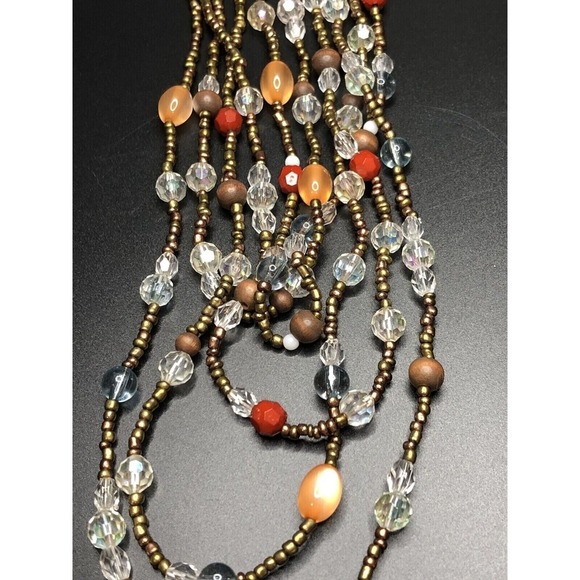 Statement Multistrand Copper Colored Beaded Rhinestone and Glass? Bead Necklace - Picture 1 of 14